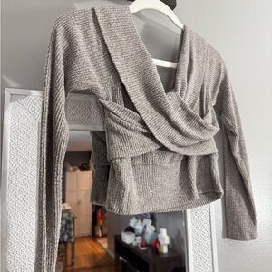 Windsor Gray Off-the-Shoulder Sweater with Elegant Draping